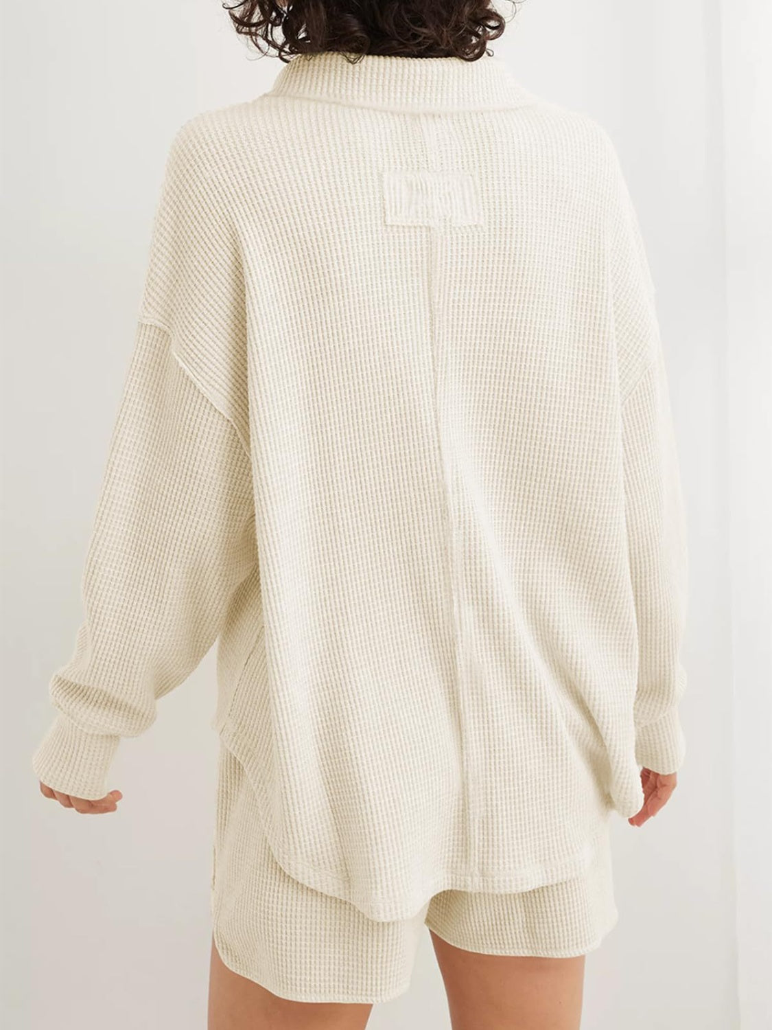 Johanna | Long sleeve waffle knit johnny collar sweatshirt