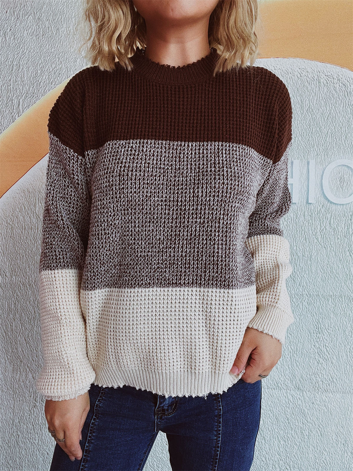 Emilie | Long sleeve sweater with a color block design