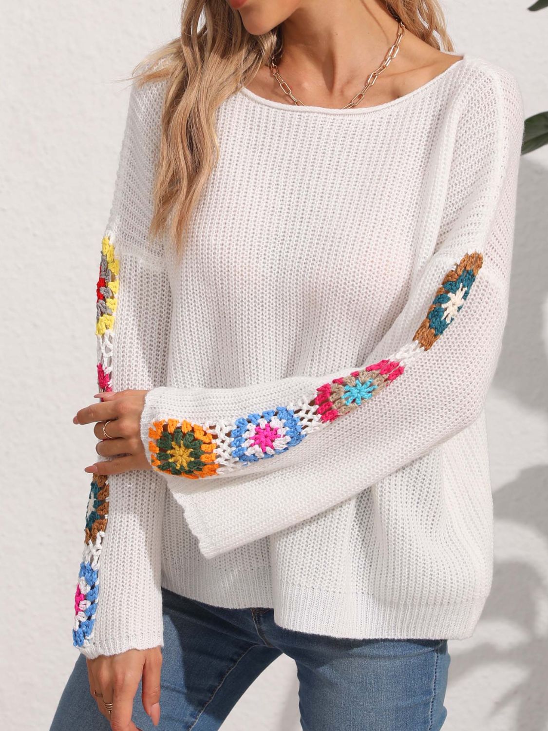 Elsa | Crochet floral long sleeve sweater
