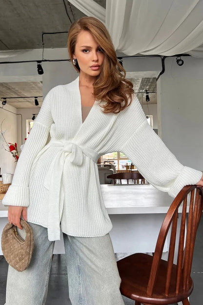 Relaxed Cozy Tie Waist Knit Cardigan
