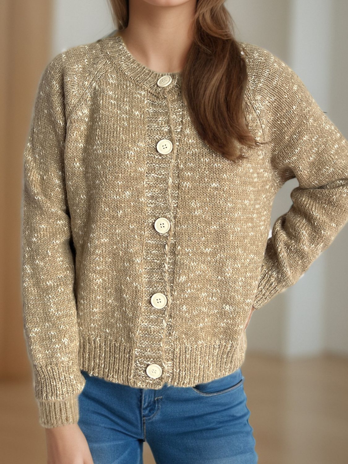 Irina | Mottled long-sleeved cardigan with button placket