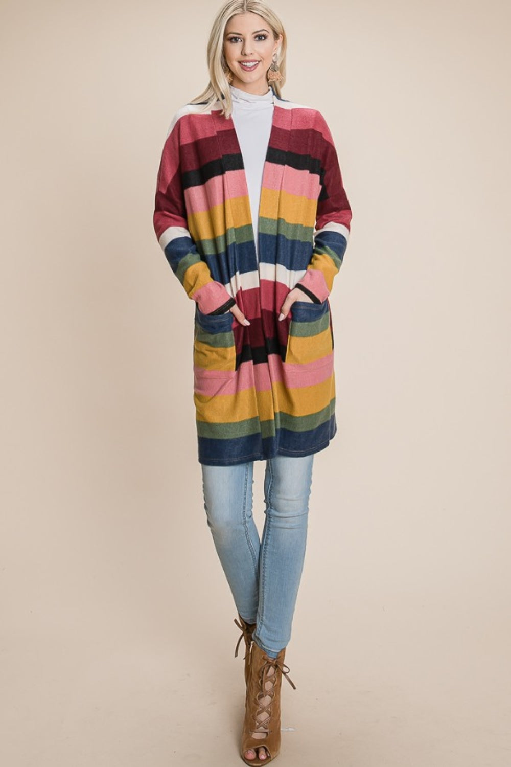 Tania | Color block stripe open front cardigan