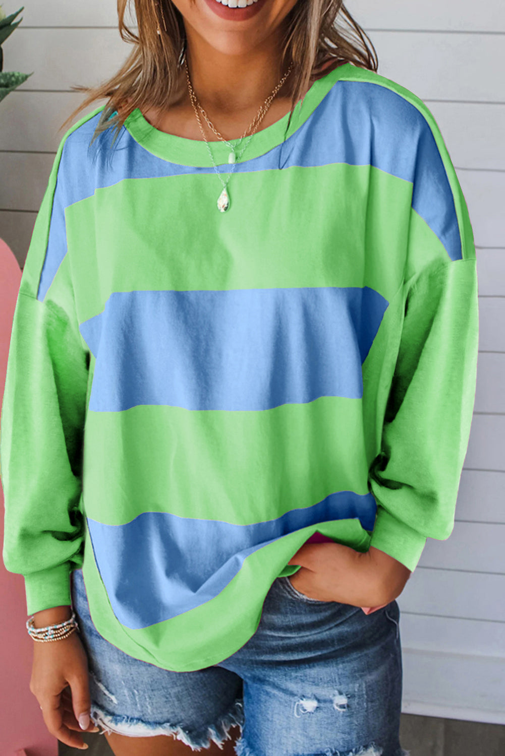 Julia | Color block long sleeve crew neck top