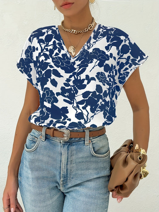 Norma® | Blouse fleurie with encolure and V