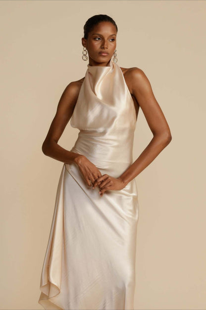 Elegant Satin Slit Backless Party Dress