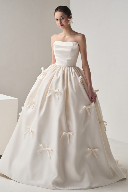 Bow Satin Bandeau Ball Gown Wedding Dress