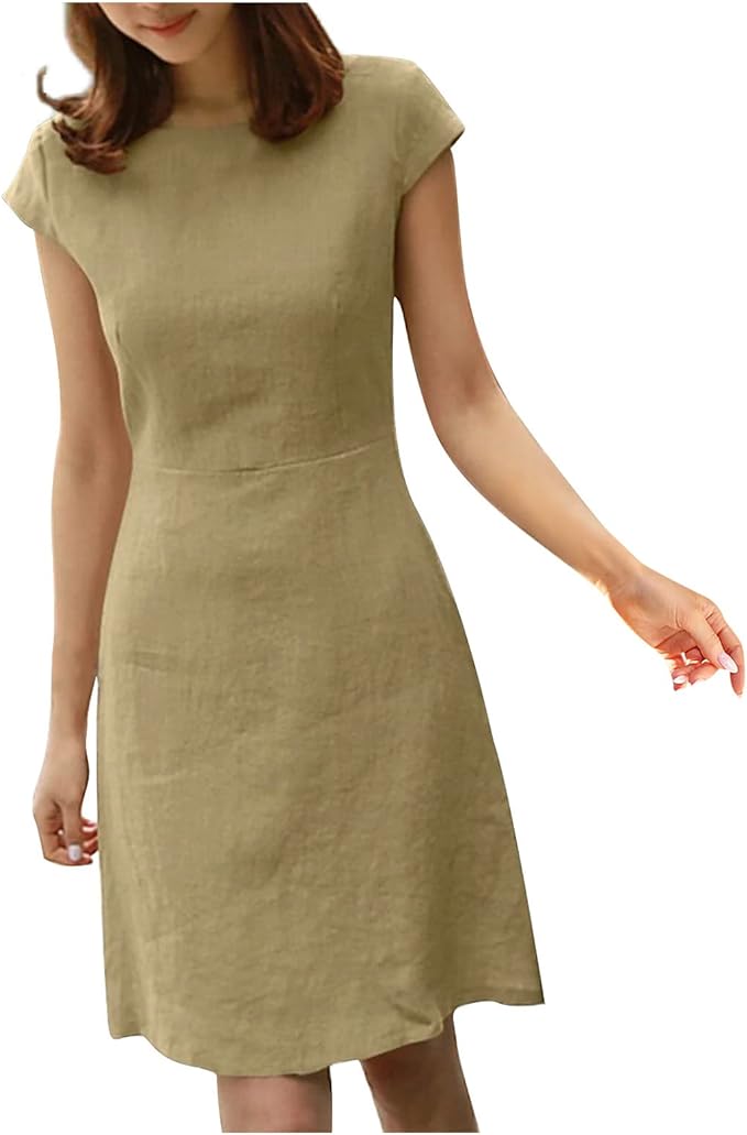 Natividad® | Plain Cotton And Linen Dress
