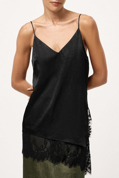 V Neck Lace Trim Patchwork Cami Top