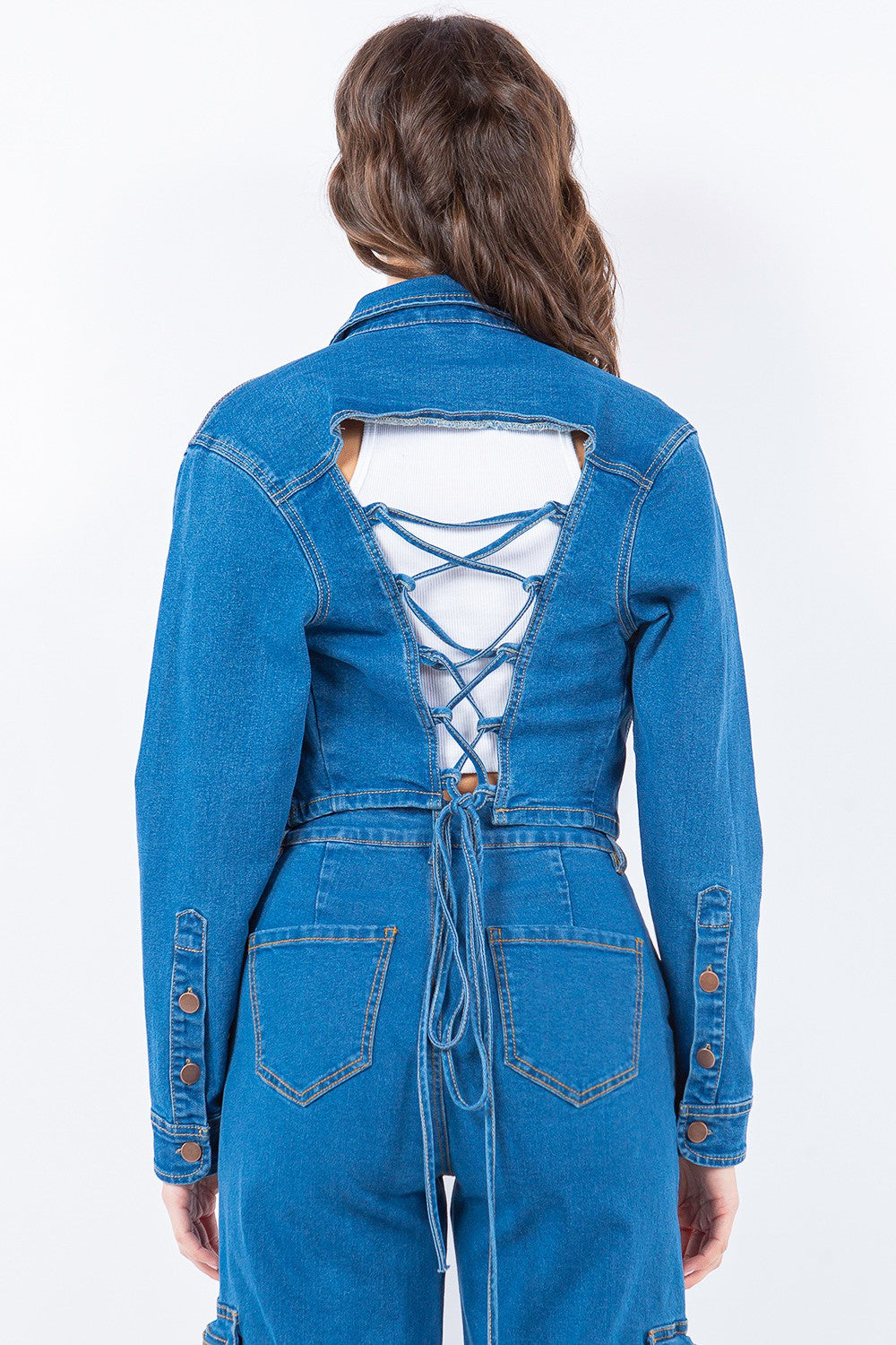 Anneliese | Short denim jacket from American Bazi with lacing at the back