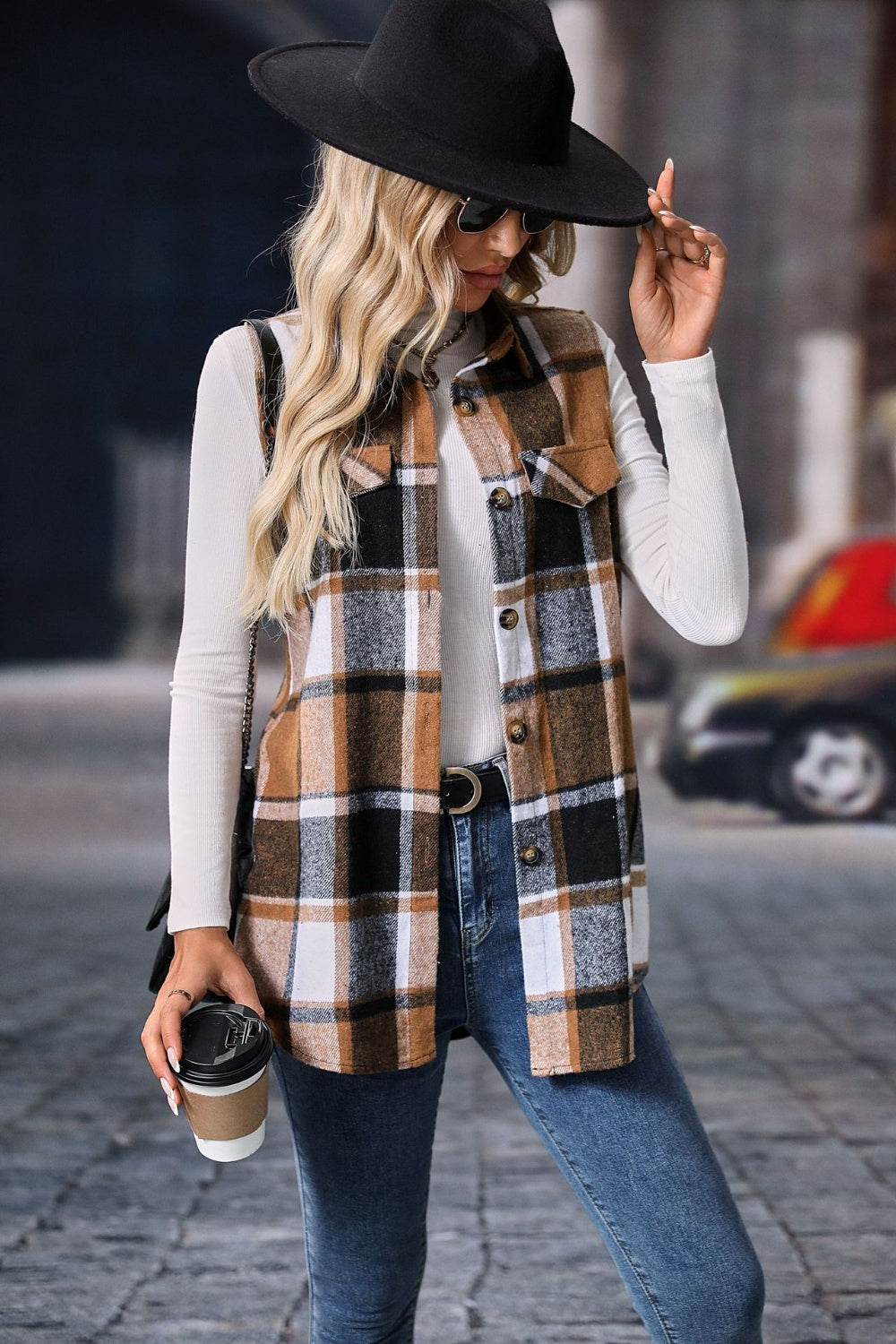 Olivia | Checked vest coat with buttons