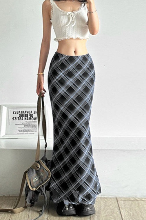 Plaid High Waist Bodycon Skirt