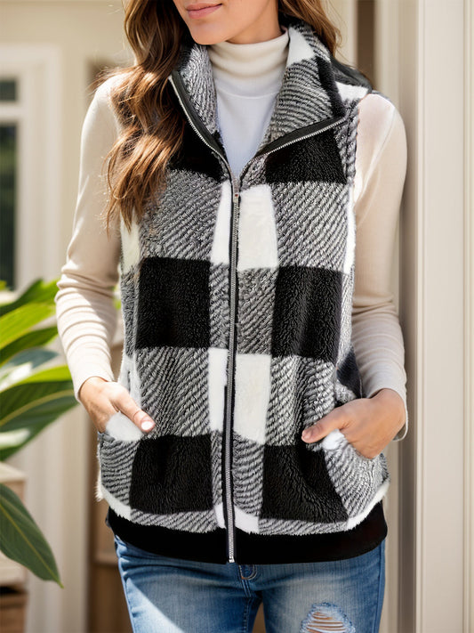Hermione | Checked vest coat with pockets and zip