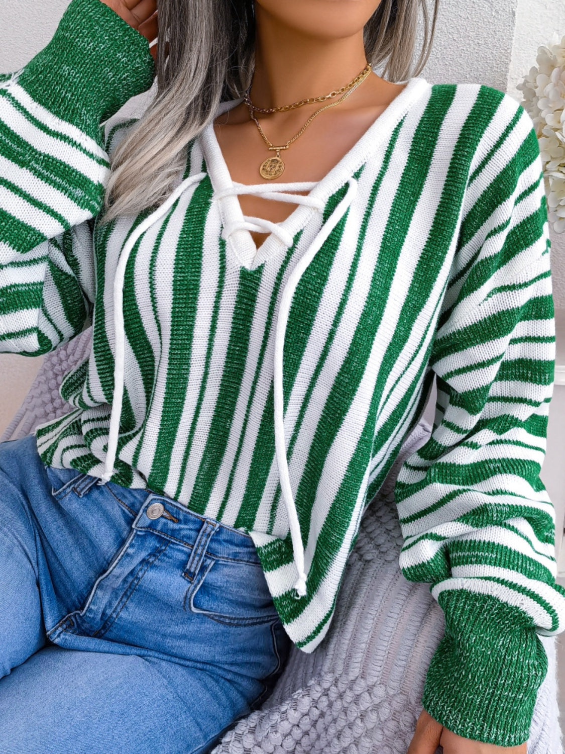 Isadora | Striped long-sleeved sweater with lacing