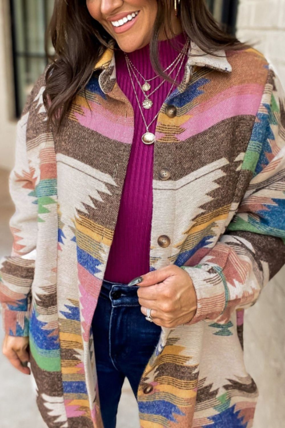 Violeta | Geometric long sleeve button down jacket