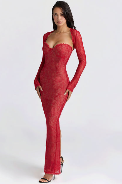 Sexy Lace Sheer Shawl Bandeau Maxi Dress