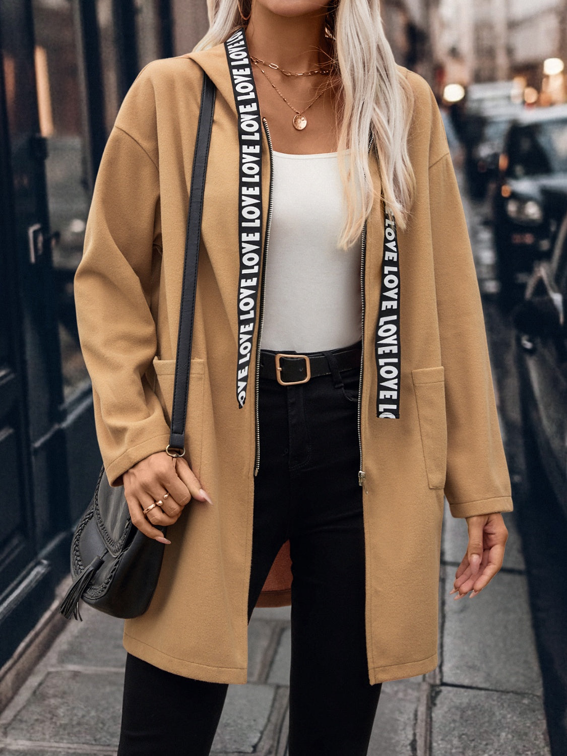 Gabriele | Hooded zip-up trench coat with letter print