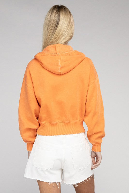 Fabiana | Cropped acid wash fleece zip-up hoodie