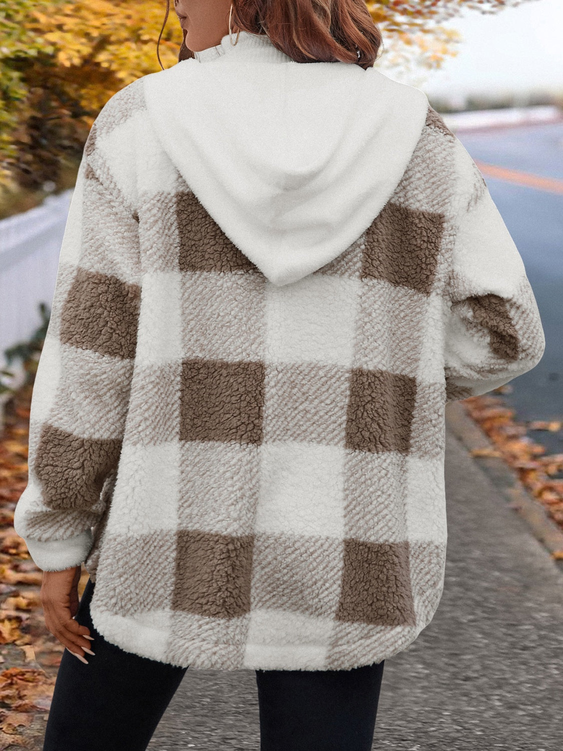 Ursula | Fluffy checked hooded jacket with buttons