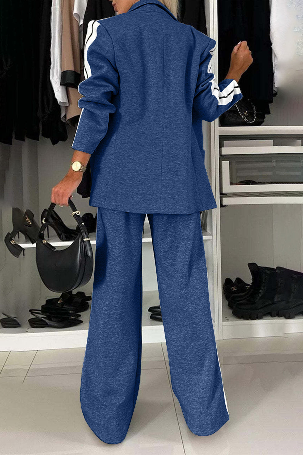 Frieda | Complete top and trousers set with contrast lapel collar