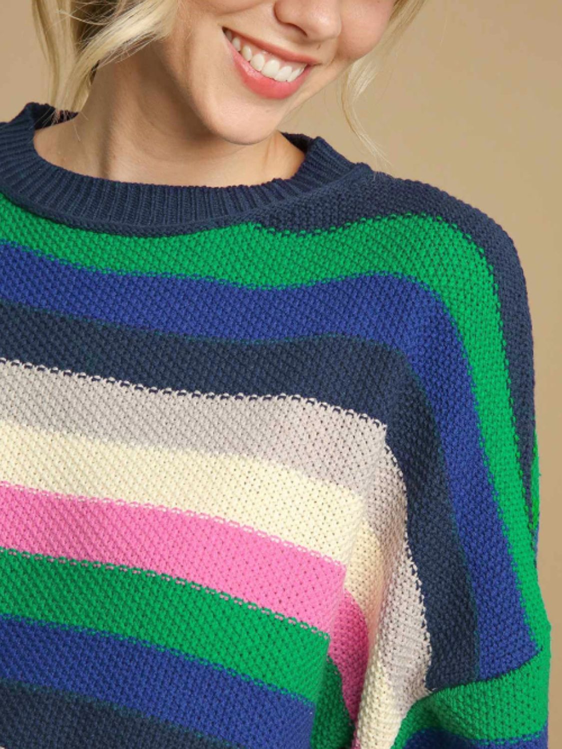Georgina | Contrasting striped long-sleeved sweater with a crew neck