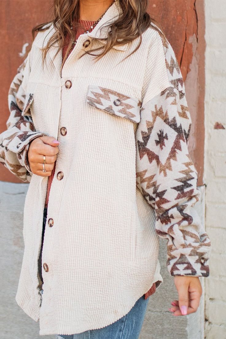 Andrea | Aztec-inspired corduroy winter coat for women.