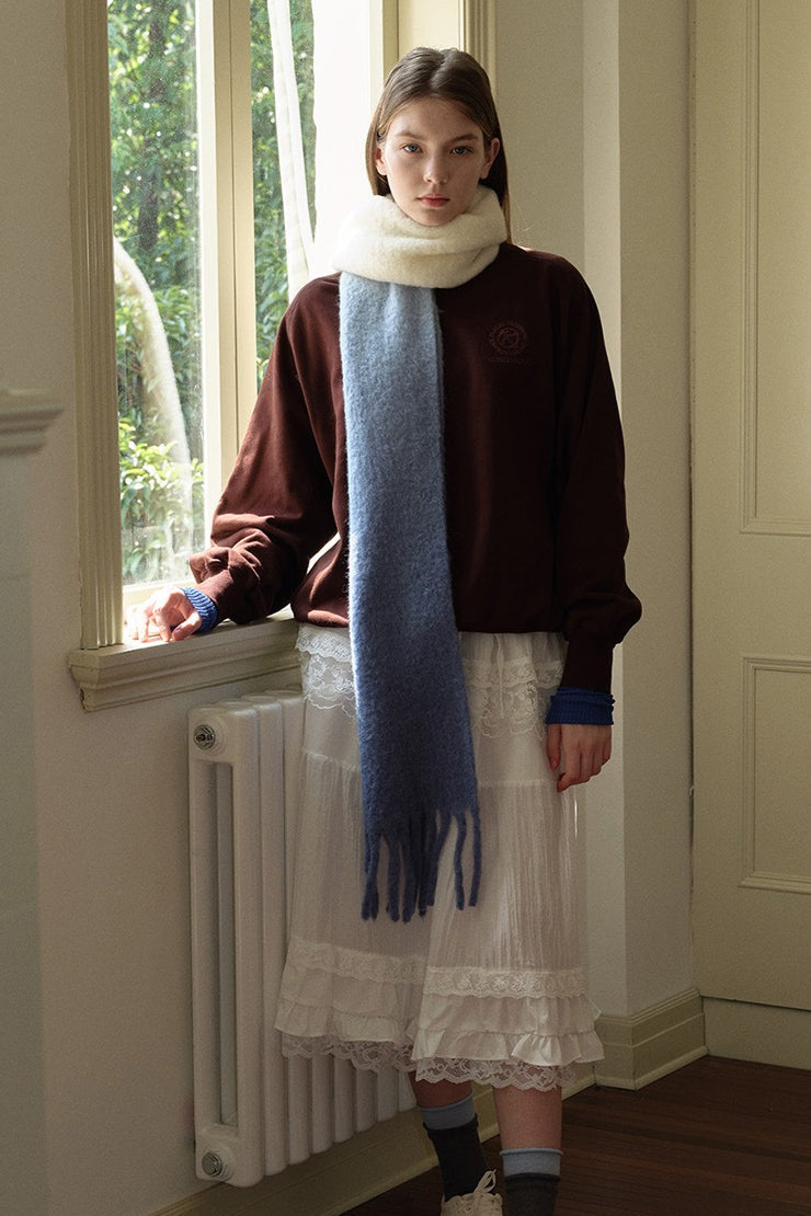 40% Wool Blend Contrast Color Tie-Dye Gradient Scarf