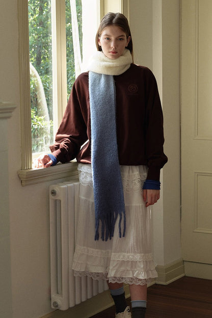 40% Wool Blend Contrast Color Tie-Dye Gradient Scarf