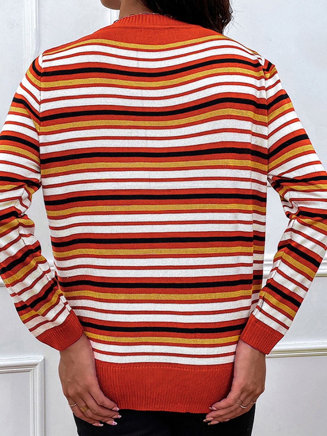 Nathalie | Shiny striped long-sleeved sweater with a crew neck