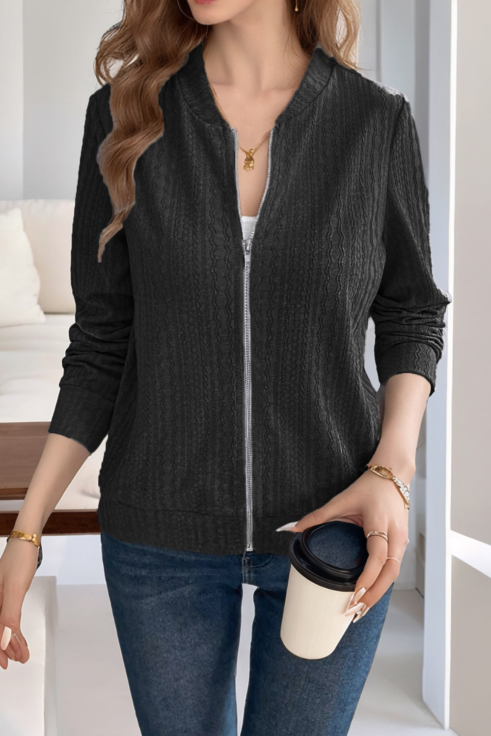 Eugenia | Long sleeve jacket with baseball collar and zip
