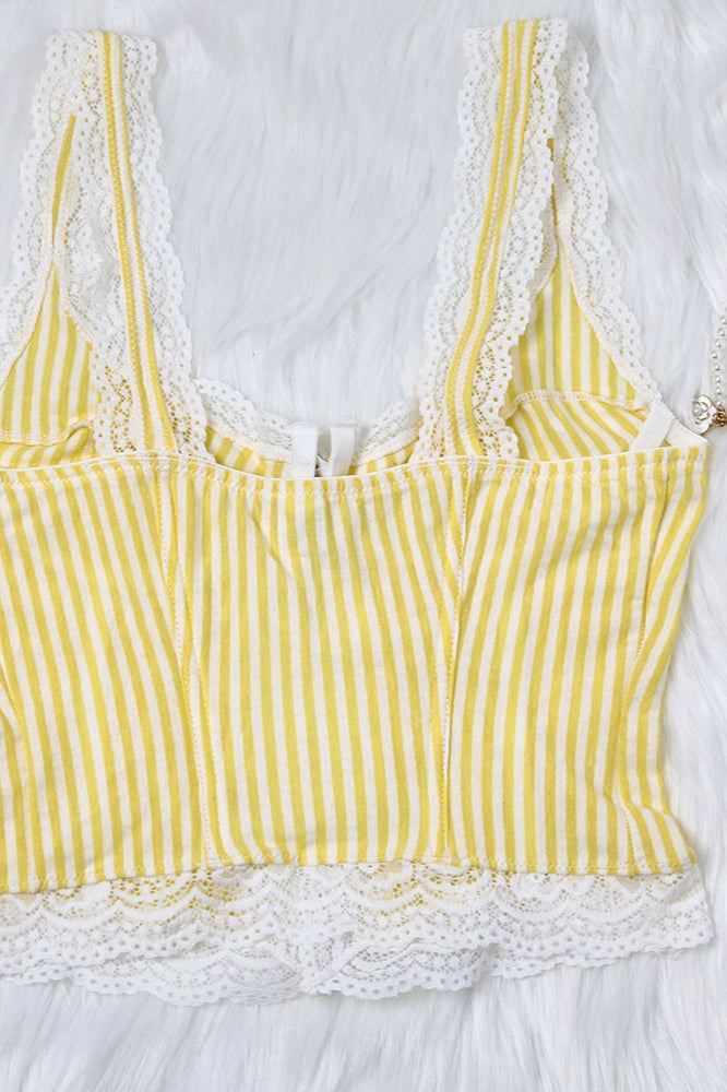 Sexy Ruffled Stripe Lace Tank Top