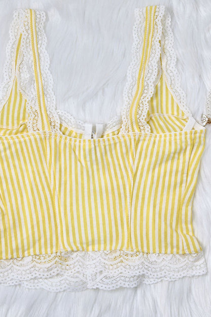 Sexy Ruffled Stripe Lace Tank Top