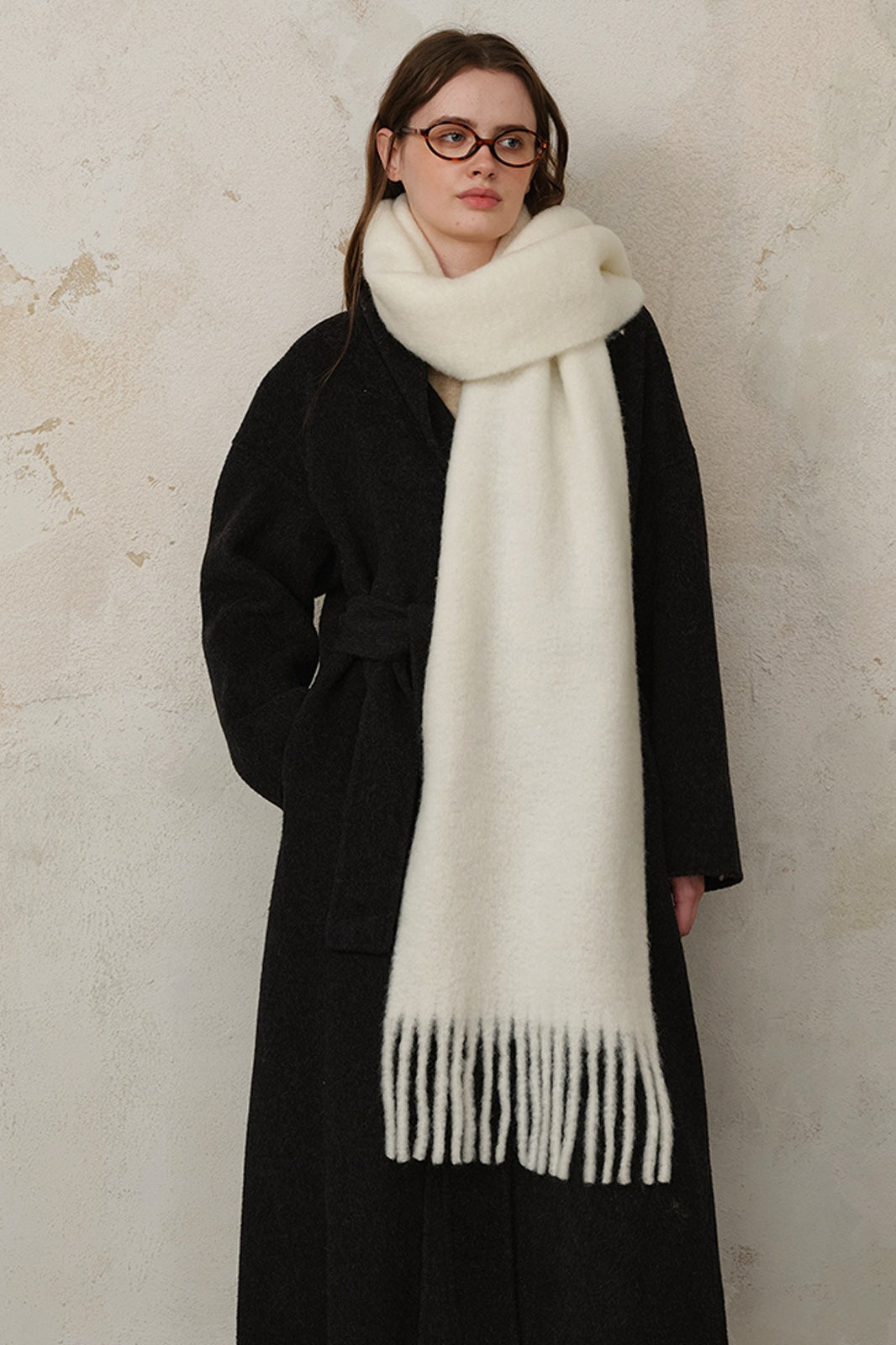 Wool Blend Fringed Scarf