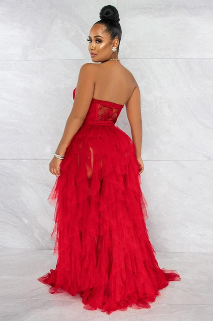 Sheer Lace Bustier Formal Dress