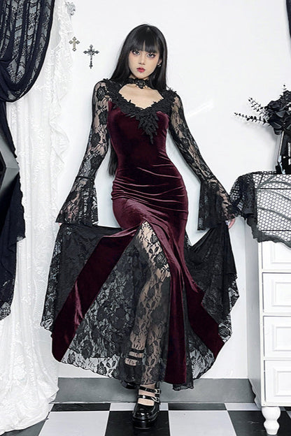 Dark Lace Curve Gothic Dress