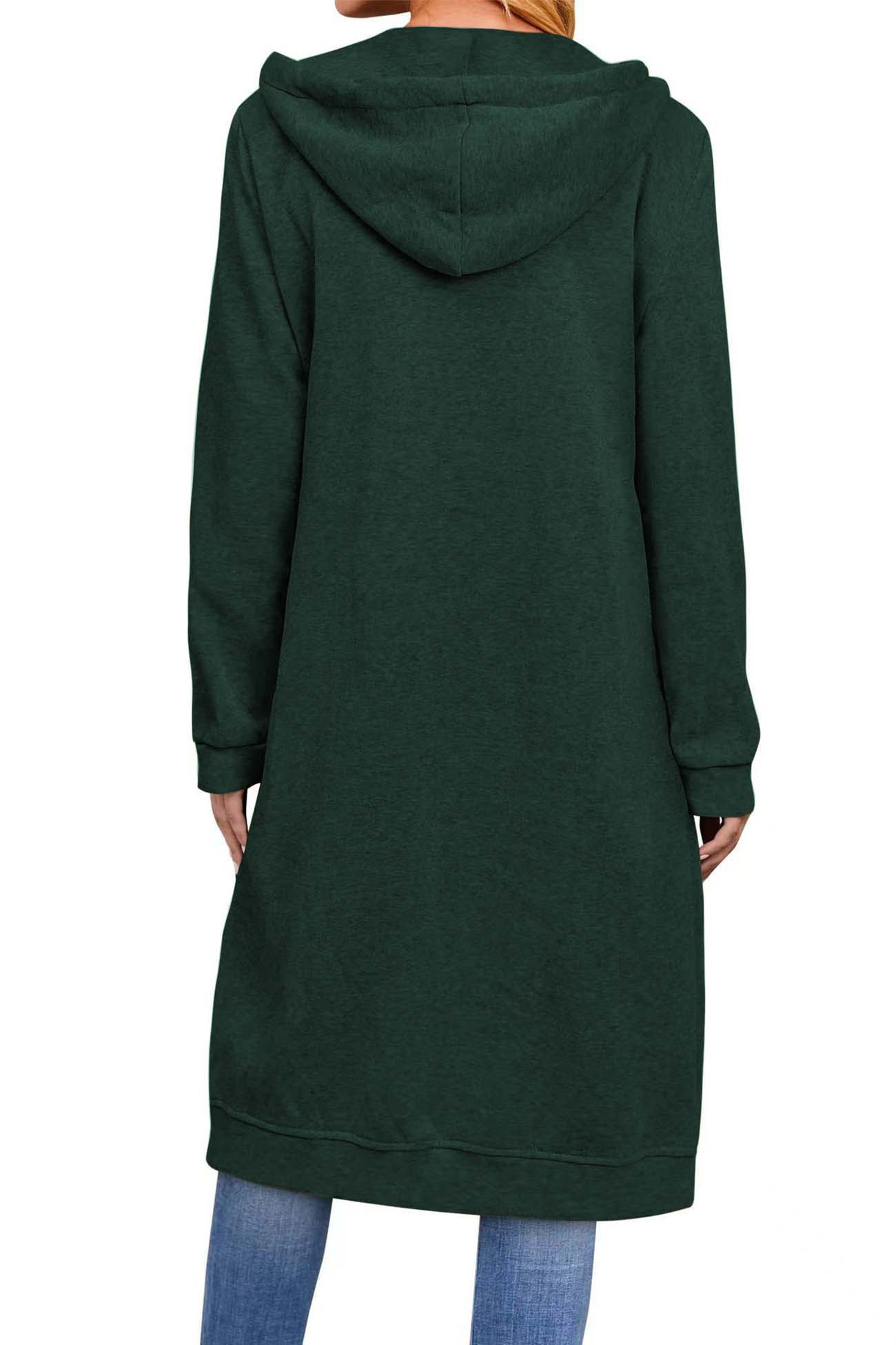 Jacqueline | Solid long cardigan with hood and drawstring and zip fastening