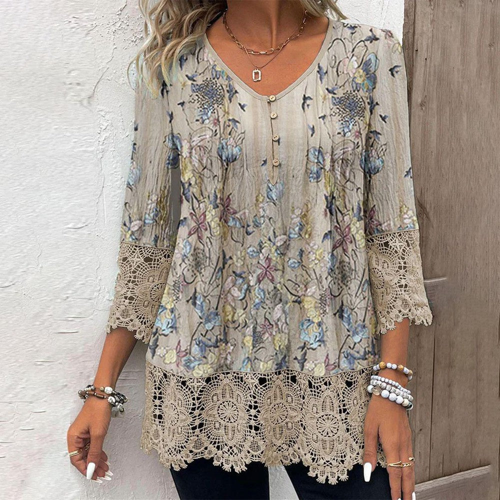 Ilse® | Apricotfarbenes Lang��rmeliges Print-Top