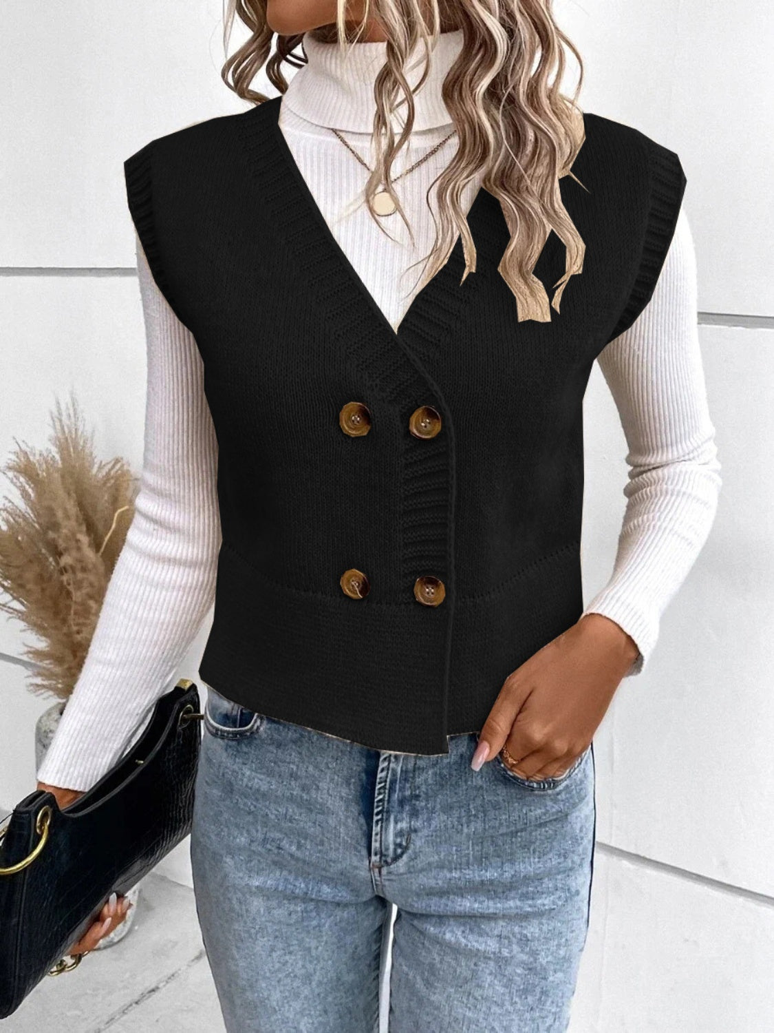 Stefanie | Full size button down V-neck sweater vest