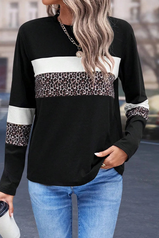 Sabine | Leopard long sleeve blouse with a round neckline