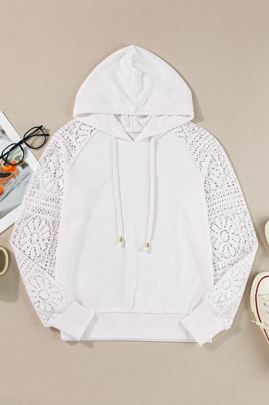 Viola | Women's hoodie with lace patchwork sleeves and drawstring