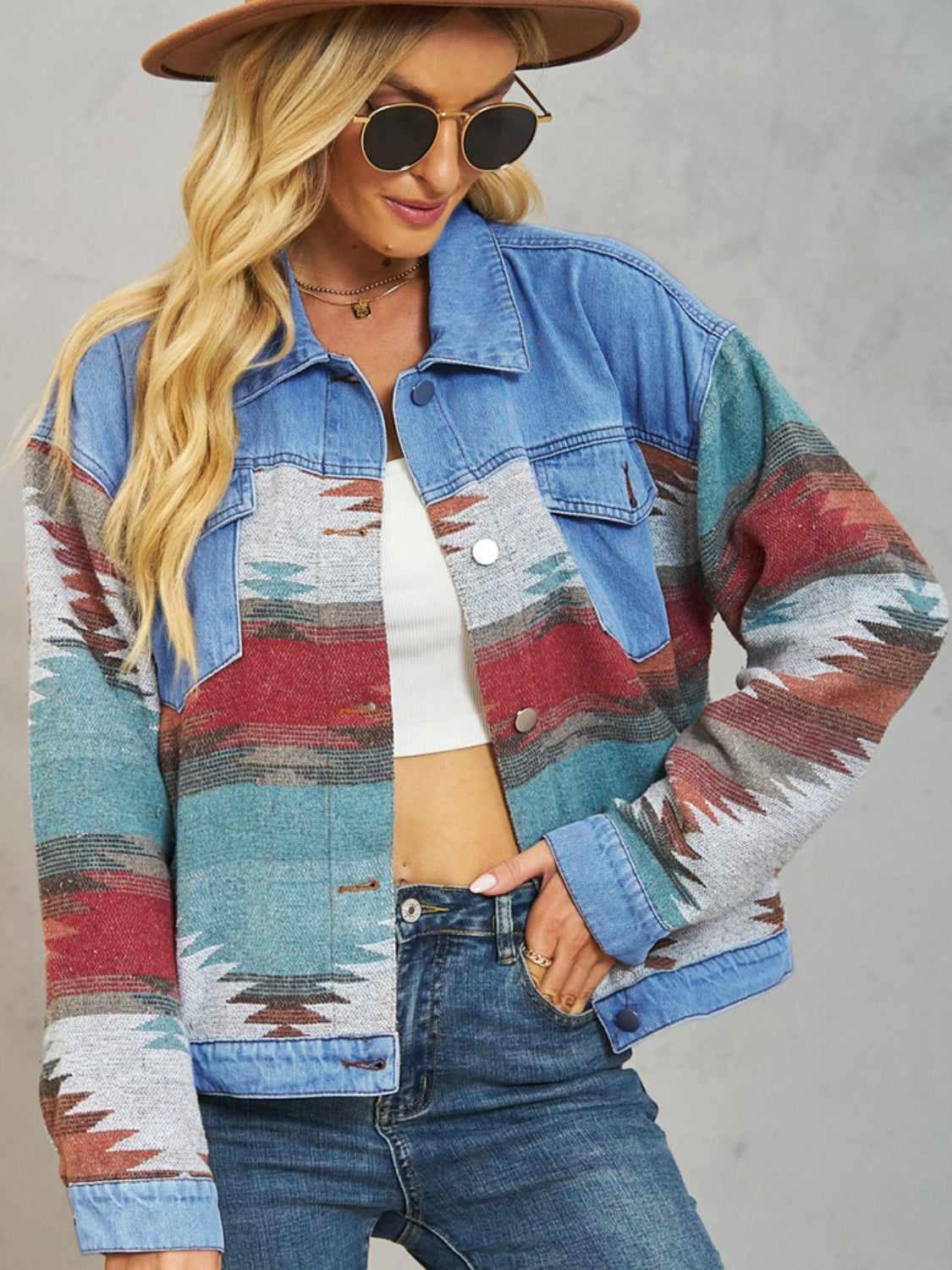 Lotte | Denim jacket with geometric buttons and dropped shoulders