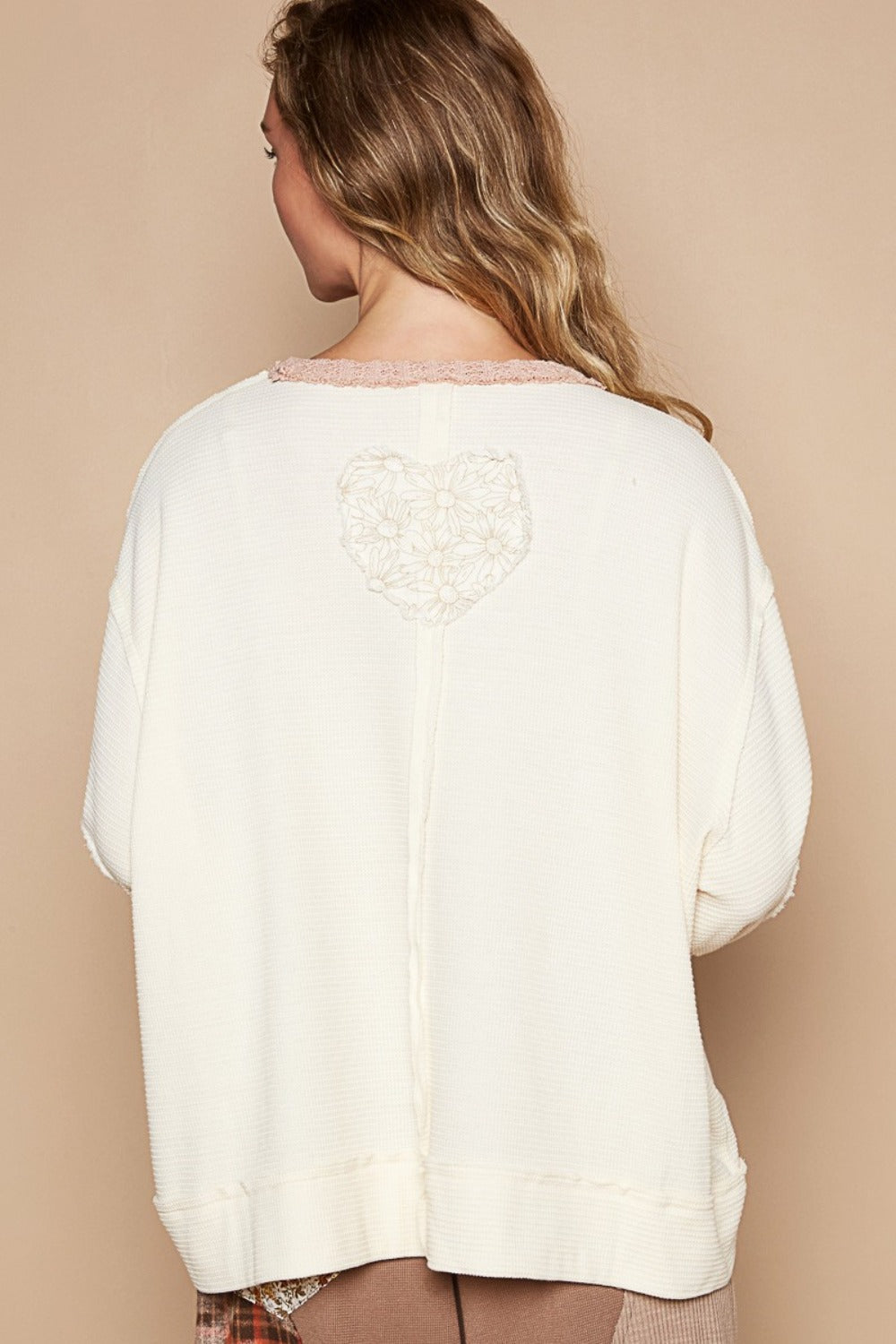 Valeria | Long sleeve thermal knit patch crew neck top