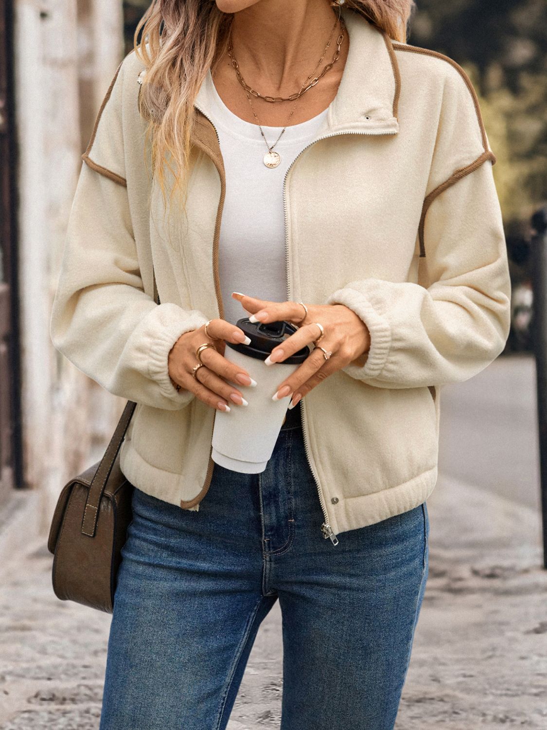 Paula | Perfee jacket in polar fleece with zip fastening and dropped shoulders