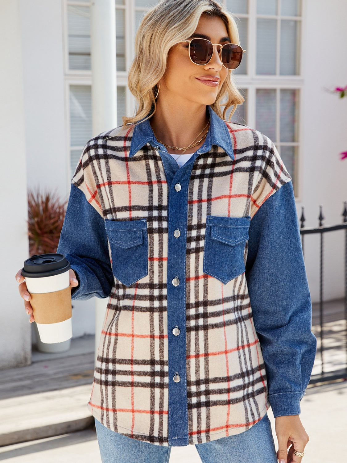 Ursula | Checked long sleeve denim jacket