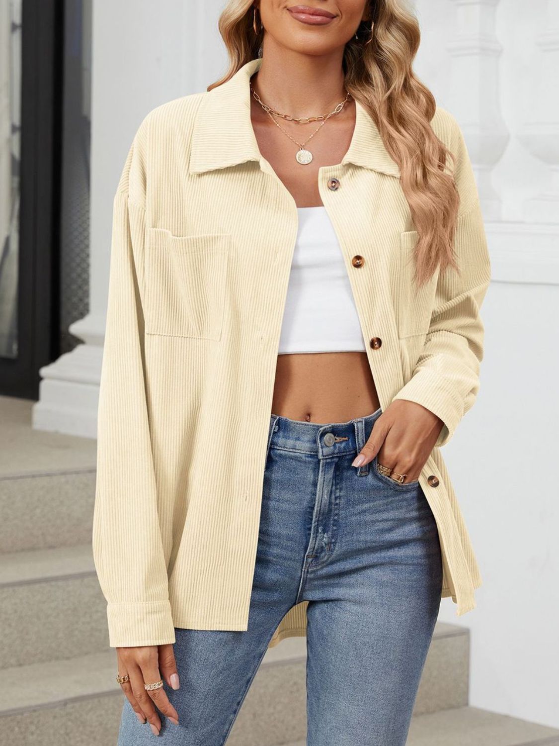 Ines | Long-sleeved outerwear with a button placket and dropped shoulders