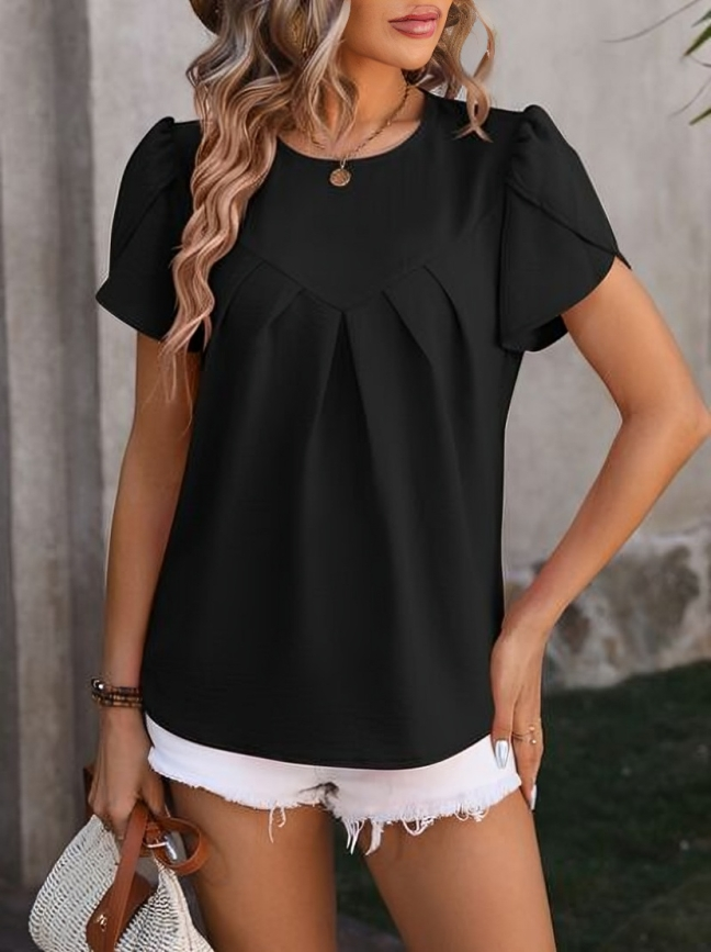 Zoe® | Elegant Blouse With Gathered Round Neck And Petal Sleeves