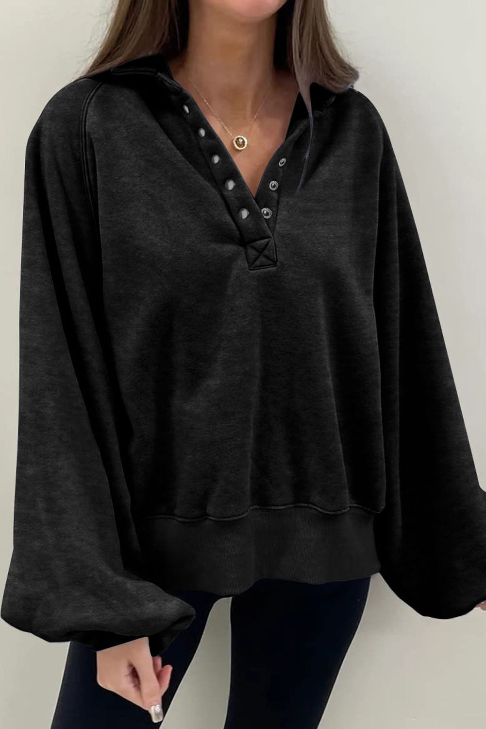 Olga | Long sleeve sweatshirt with half snap closure