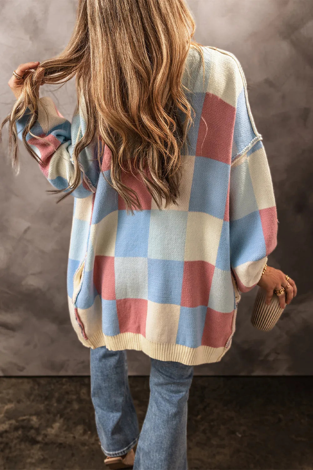 Lucie | Color block cardigan with open front and long sleeves