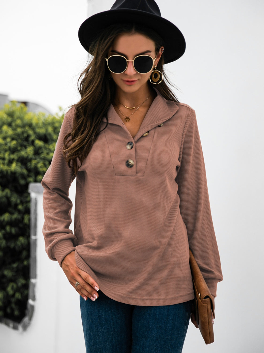 Renee | Half button t-shirt with long sleeves