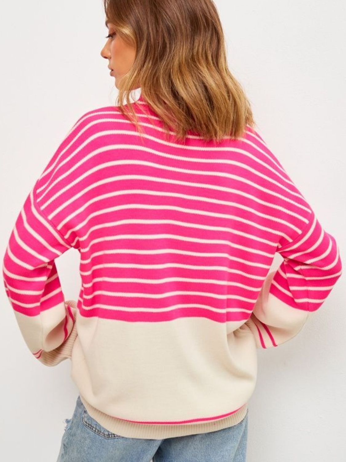 Manuela | Striped long-sleeved sweater with stand-up collar