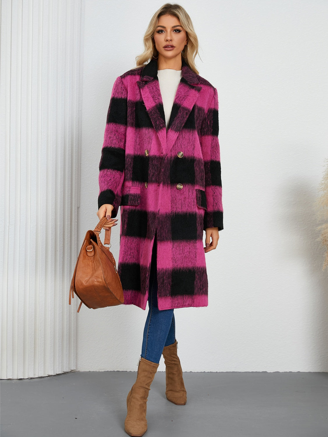 Ramona | Checked double-breasted coat with long sleeves